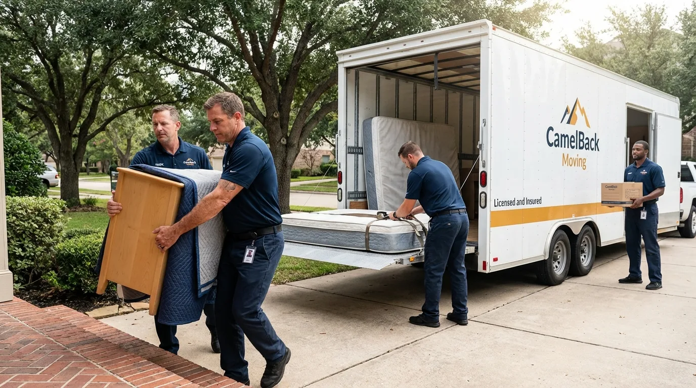 Crew loading residential truck for cross-state move from Sundance, WY