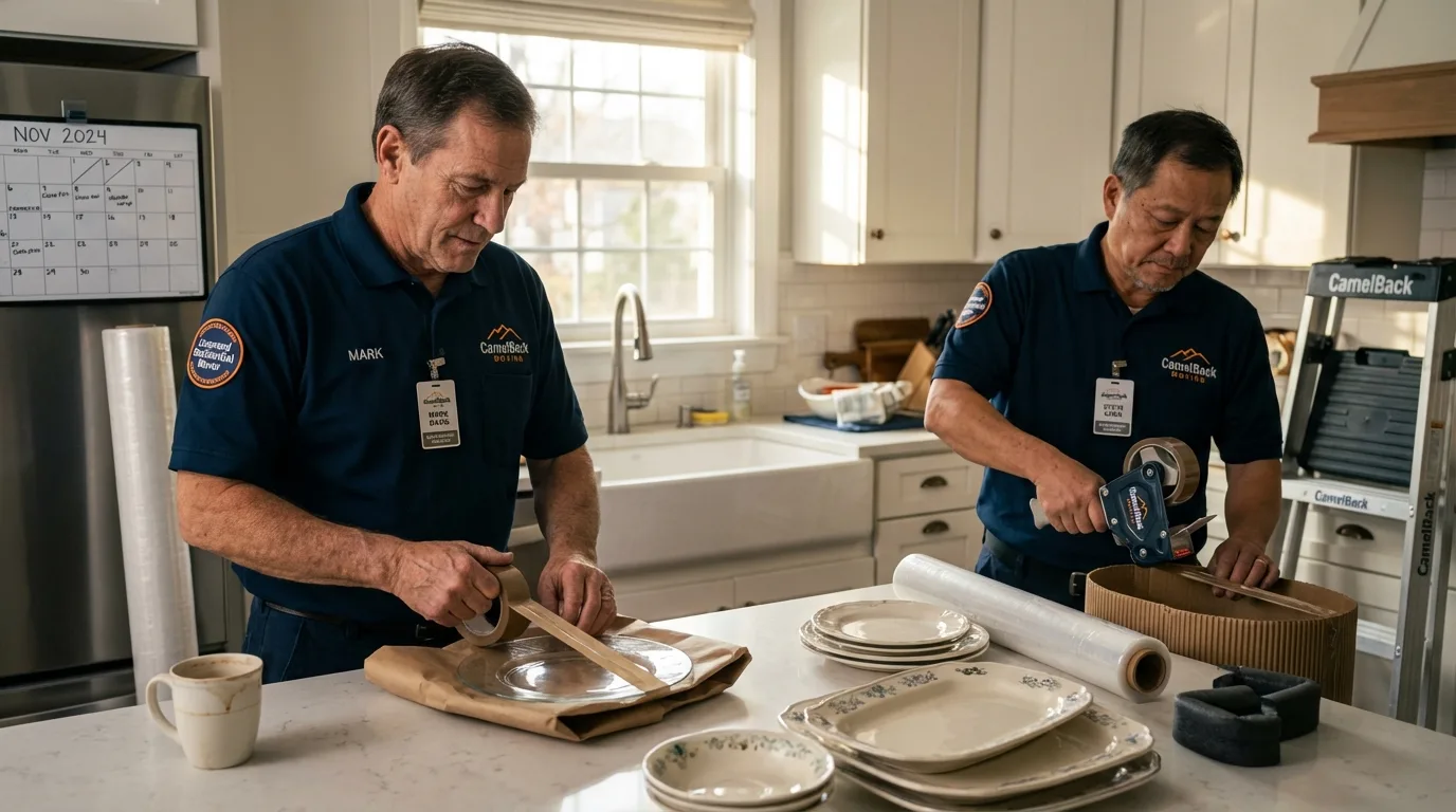 Professional crew packing kitchen dishware in Sundance, WY